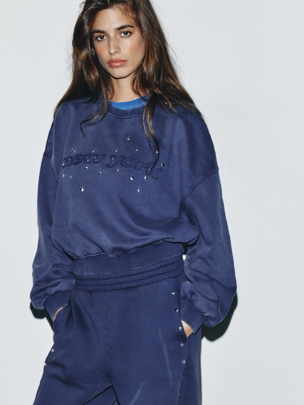 ZARA WASHED SWEATSHIRT WITH STUDS